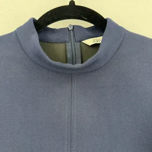 Zara Women M Navy Mock Neck Top Side Buttons Flared Sleeve Quiet Luxury Modern thumbnail 3