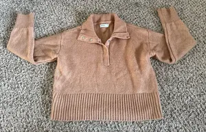 Sonoma Women's Tan Quarter Snap‎ Cropped Knit Sweater Size Small thumbnail 1