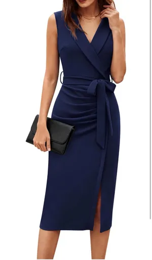 GRACE KARIN Women's Wear to Work Sleeveless Ruched Bodycon Office Pencil Midi Dresses with Belt thumbnail 5