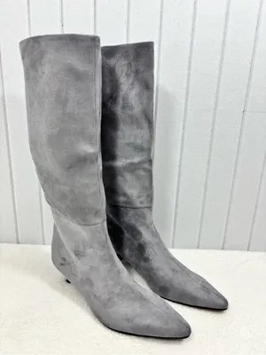 Nine West Gray Willa Kitten Heel Boots Suede Pointed-Toe Knee Boots Size 8 NEW thumbnail 3