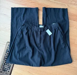 Abercrombie & Fitch Black Linen Blend Wide Leg Pants NWT L thumbnail 1