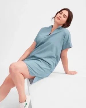 Everlane The Splitneck Jean Dress in Medium Washed Blue thumbnail 1