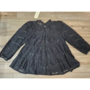 Monteau Black Lace Coquette Tiered Babydoll Blouse Top Women's Small NWT thumbnail 7