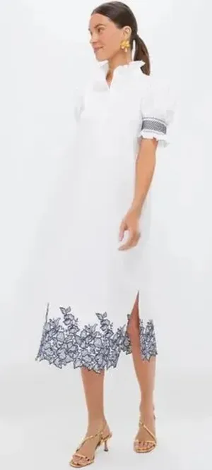 Tuckernuck Hyacinth House Navy Embroidery Eliza Midi Dress/ XS thumbnail 1