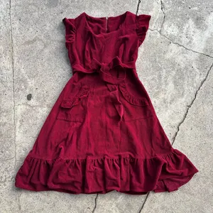 Vintage ruffle corduroy red dress size XS/S thumbnail 2