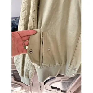 7 For All Mankind Eyelet Sleeve Bomber Jacket Womens Sage‎ Green Medium (T1) thumbnail 4