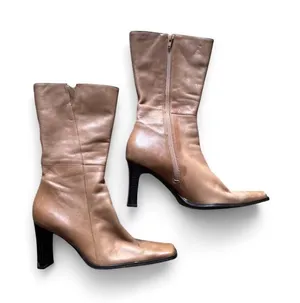 Vintage Nine West Tan Leather Mid Calf Boots thumbnail 1