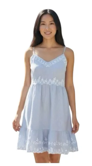Joie ミ Floral Embroidery Lace Spaghetti Strap Sundress ミ Blue White Stripe ミ S thumbnail 1