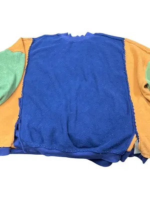 Free People wms colorblock raw blue green oversized sweater shirt sz L SKU 10746 thumbnail 4