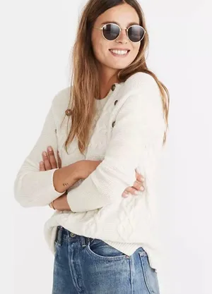 Madewell Button Detail Cable Knit Pullover Sweater thumbnail 3