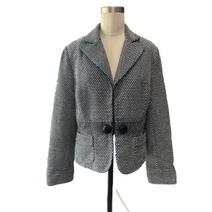 WHBM Black White Polka Dot Blazer Women's 12/14 Cotton Cropped Notch Lapel thumbnail 13
