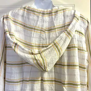 FREE PEOPLE-Rolling Clouds 100% Cotton Hoodie Pocketed White Stripe Blouse-Small thumbnail 7