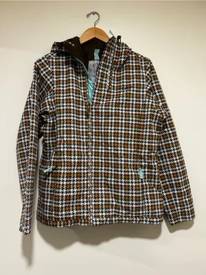 Burton Womens Vintage Houndstooth Plaid Snowboard Ski Jacket Blue Brown Medium thumbnail 2