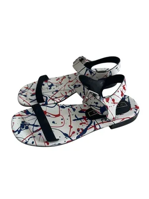 MARC JACOBS Paint Splatter White Blue Red Leather Sandals Size 7.5 / 37.5 thumbnail 2