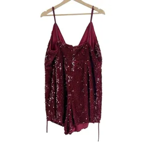 NWT Forever 21 Romper Womens 2X Wine Red Sequin V-Neck NYE‎ Vegas Holiday Glam thumbnail 5