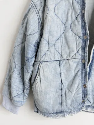 Kensie Jeans Quilted Denim Bomber Jacket Light Acid Wash Chambray Size M thumbnail 5