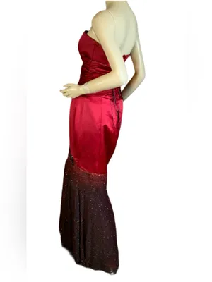 Belsoie Red & Black Strapless Mermaid Style Satin Beaded Gown (6) thumbnail 6