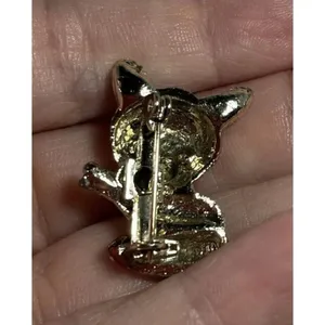 Gold Tone Fox Animal Brooch Pin Rhinestone Brown Eyes‎ thumbnail 3