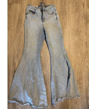Free People CRVY High-Rise Lace-Up Back Flare Jeans Light Wash Denim thumbnail 1
