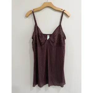Cabernet Womens XL Brown Gold Metallic Pinstripe Camisole V-Neck Sheer Top thumbnail 5