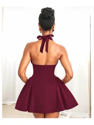 NEW Bubble Mini Dress Halter Deep V Neck Backless Sexy Club S thumbnail 6