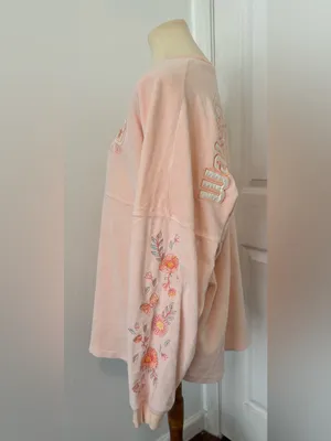 Walt Disney World Pink Velour Spirit Jersey Floral Embroidery Large *Spot thumbnail 3