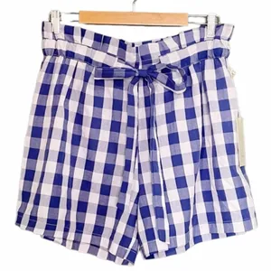 NWT Joie Gingham Shorts Blue & White Check Cotton Paper Bag Waist Size XL NEW thumbnail 10