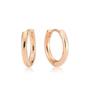 Unisex‎ Hoop Earrings Rose Gold Plated Silver Huggie Hoops, 9mm thumbnail 4