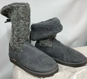 Mul Luks size 10 Grey Knit Women's sweater Boots pull on winter comfy casual thumbnail 2