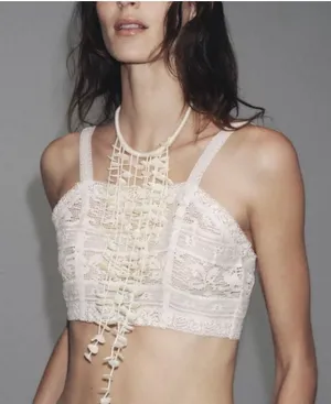 Zara Faux Shell Mother of‎ Pearl Cascading Statement Piece Necklace Bib Summer thumbnail 1