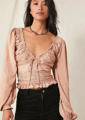 Free People Veronica Embroidered Blouse Top thumbnail 1