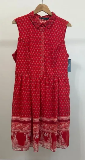 New York & Company Red Boho Collared Tank Dress SzXL NWT thumbnail 1