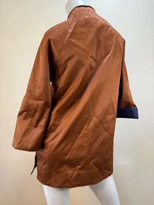 Korean 80s Vintage Copper Satin Trench Coat Dos de Darin Medium thumbnail 7