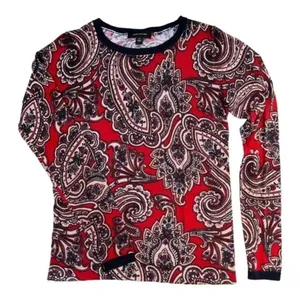 Ann Taylor Size XXS Paisley‎ Long Sleeve Crew Neck Lightweight Sweater​​​ thumbnail 1