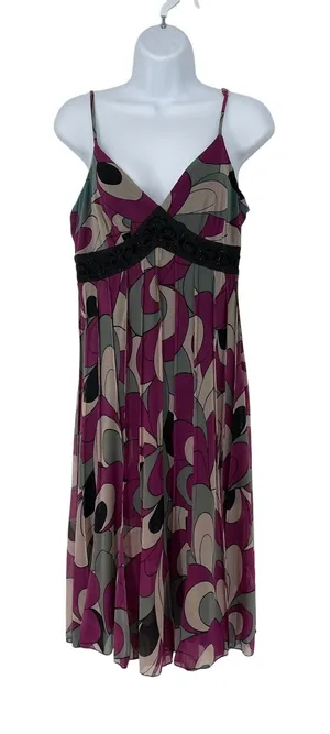 Vintage Babydoll Purple Abstract Sheer‎ Overlay Dress Black Lace Trim Size 4 Y2K thumbnail 1