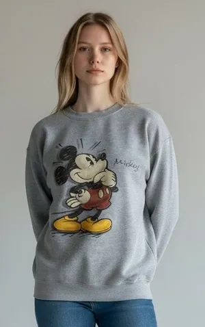 Disney Store Mickey Mouse Crewneck‎ Sweatshirt Vintage 90s USA Heather Gray XL thumbnail 1