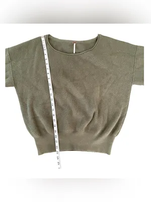 Free People Green Ribbed Balloon Sleeve Women Sweater Top XS thumbnail 5