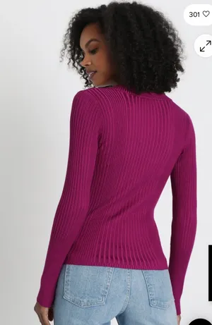 Lulus Chic Observations Purple Ribbed V-Neck Sweater Top thumbnail 3