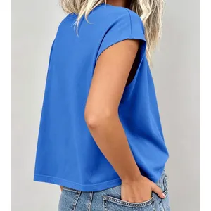 NWT Tankaneo Blue Cap Sleeve Crop Tank Top Pocket Crewneck Casual Small thumbnail 2