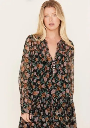 NWT FREE PEOPLE WOMEN'S SEE IT THROUGH FLORAL LONG SLEEVE MAXI DRESS Medium F11 thumbnail 2