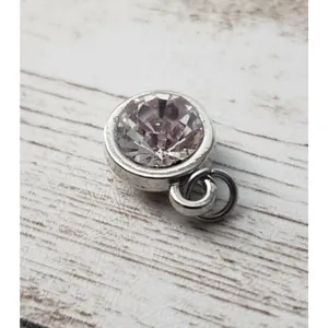 Silver Tone Small Circle Clear Gem Pendant (No Chain Included) thumbnail 2
