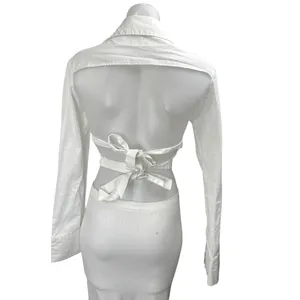 Lioness Women's White Open Back Long Sleeve Button Up Shirt Crop Top Size M thumbnail 2