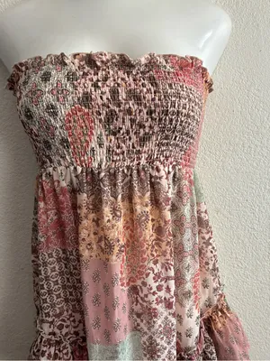 Life Boho Patchwork Ruffle Convertible Dress/Skirt Blush Multi L Pink Size L thumbnail 4