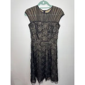 Tadashi Shoji Black Gold Rosette Tulle Cocktail‎ Dress sz 4 thumbnail 3
