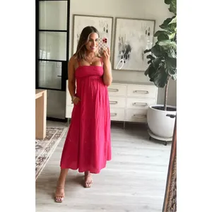 Abercrombie & Fitch Pink Babydoll Crinkle Textured Maxi Dress w/ Pockets XL Tall thumbnail 3