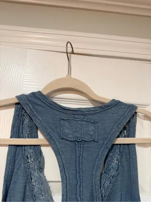 NWOT Free People We The Free Size XS Blue Crochet Trim Racerback Layer Tank Top thumbnail 9