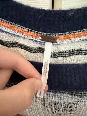 Free People Oversized Striped Boatneck Sweater Slightly Sheer Navy Blue Large thumbnail 4