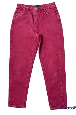 Zara Trafaluc Sz 6 Jeans Denim Wear High‎ Rise Tapered Leg Mom Cranberry Women's thumbnail 1