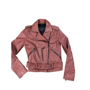Bagatelle Women's Washed Leather Biker Moto‎ Belted Jacket in Sunset size XS thumbnail 9