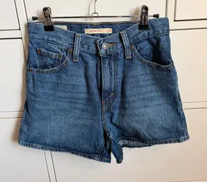 Levi's Blue Denim Mom Shorts with Gold Stitching thumbnail 1